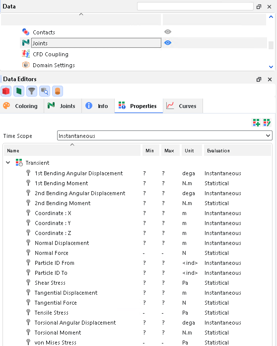Statistic data in joint properties
