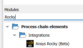 Ansys Rocky (Beta) selection in Modules Dock
