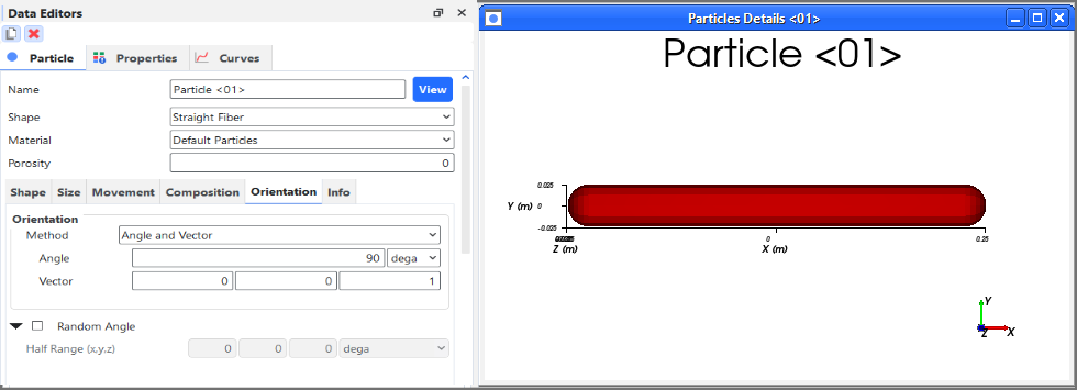 Particles Details window showing example particle rotated 90 degrees in the Z direction