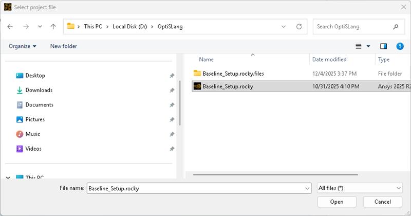 Project file Selection