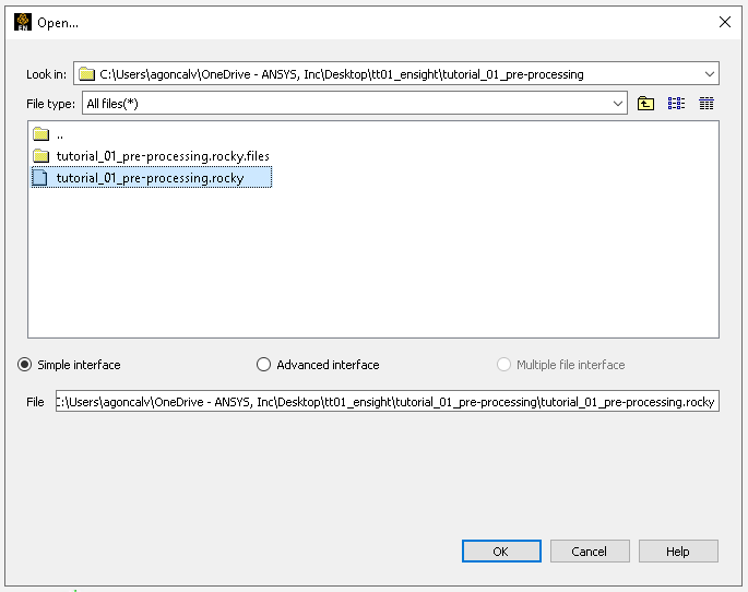 Selecting the .rocky file