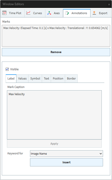Time Plot, Annotations | Label settings in the Window Editors panel