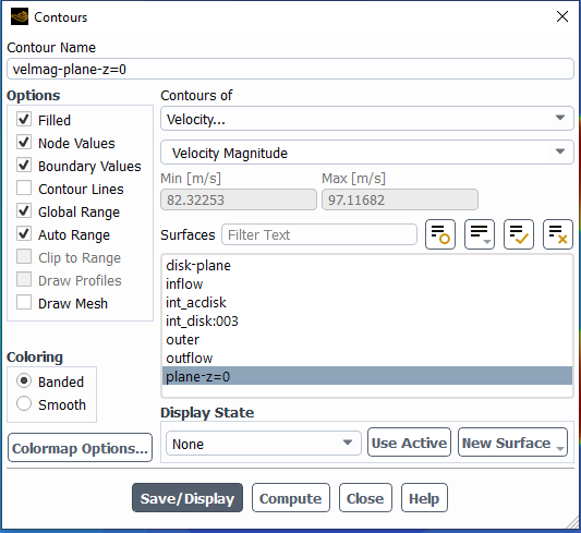 Display the Velocity Distribution on the Z = 0 Cutting Plane