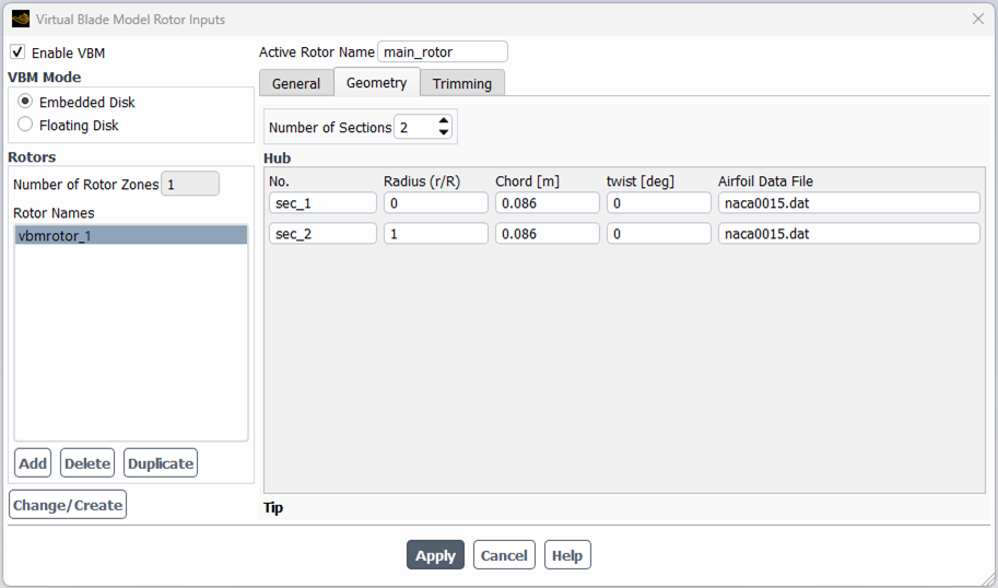 Geometry Configuration Window