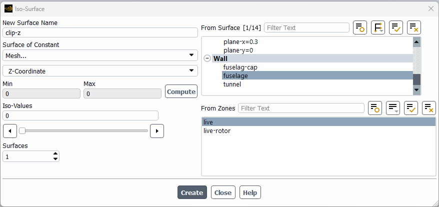 Iso-Surface Creation Panel