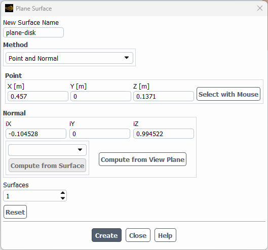 Create Plane Surface Plane-Disk