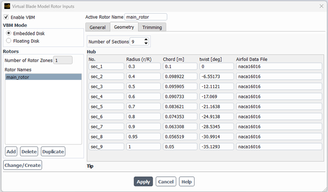 Geometry Configuration Window