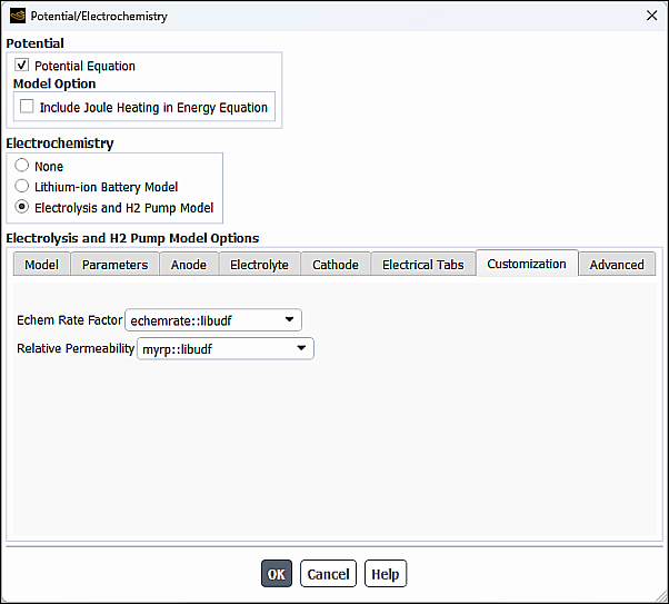 The Potential/Electrochemistry Dialog Box - Customization Tab
