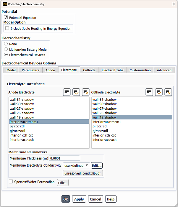 The Potential/Electrochemistry Dialog Box - Customization Tab