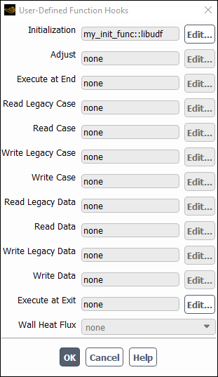 The User-Defined Function Hooks Dialog Box