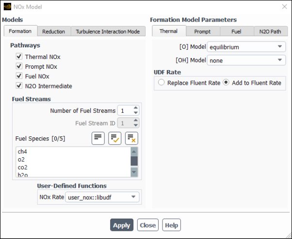 The NOx Model Dialog Box