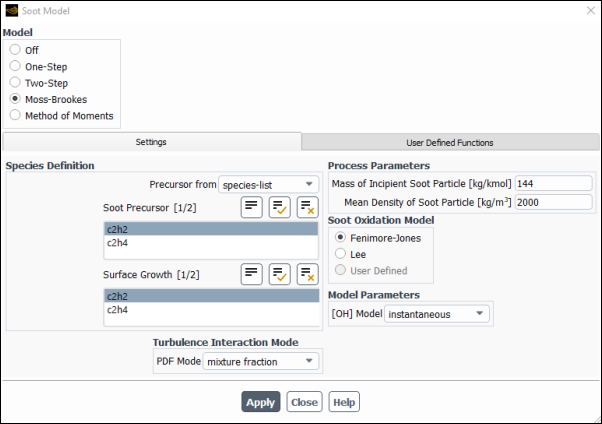 The Soot Model Dialog Box (User-Defined Oxidation Rate)