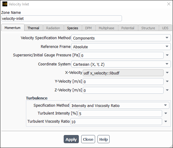 The Velocity Inlet Dialog Box