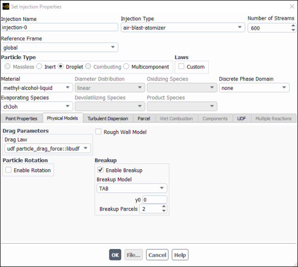 The Set Injection Properties Dialog Box