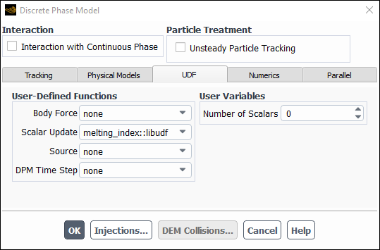 The Discrete Phase Model Dialog Box