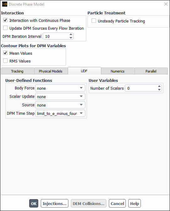 The Discrete Phase Model Dialog Box