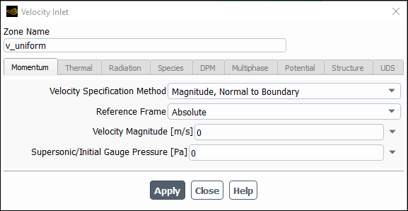 The Velocity Inlet Dialog Box
