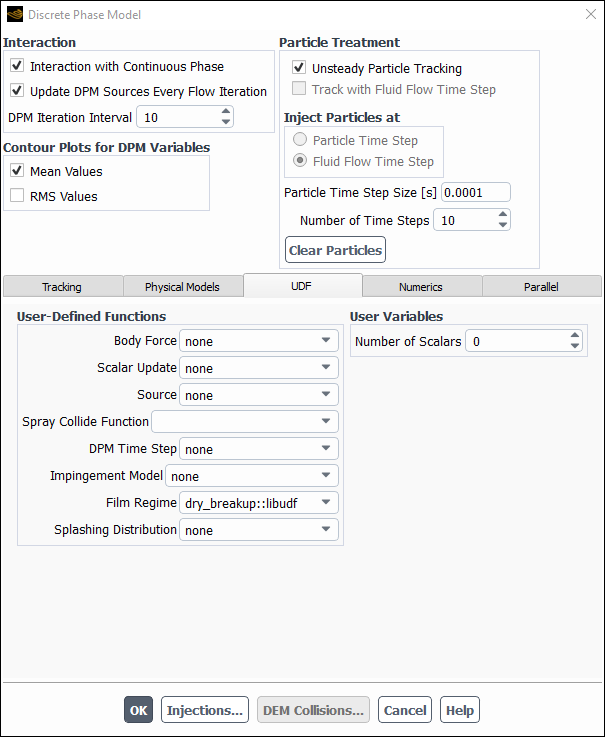 The Discrete Phase Model Dialog Box