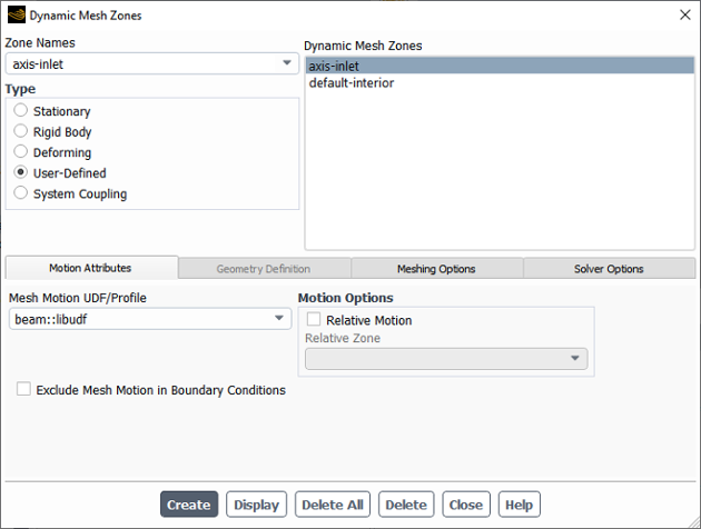 Dynamic Mesh Zones Dialog Box