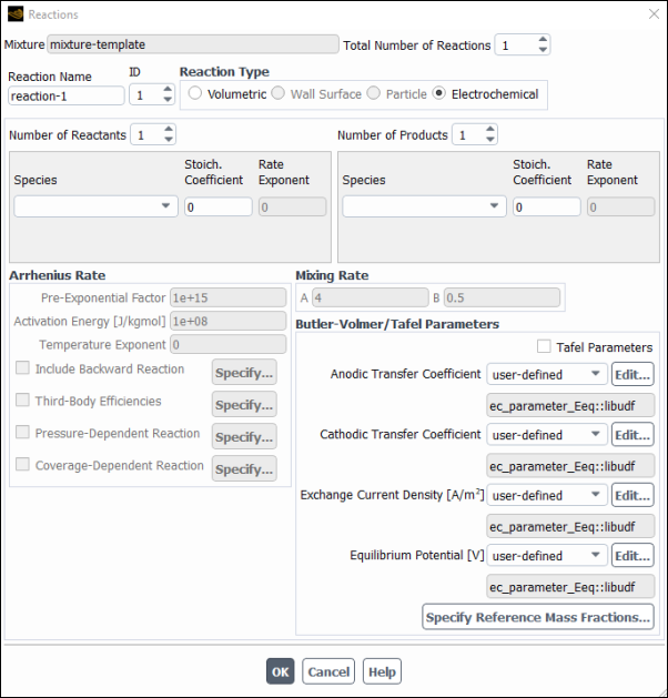 The Reactions Dialog Box