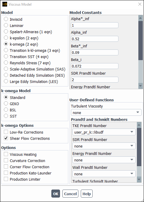 The Viscous Model Dialog Box