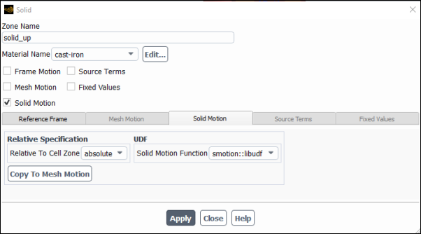 The Solid Dialog Box for Solid Motion