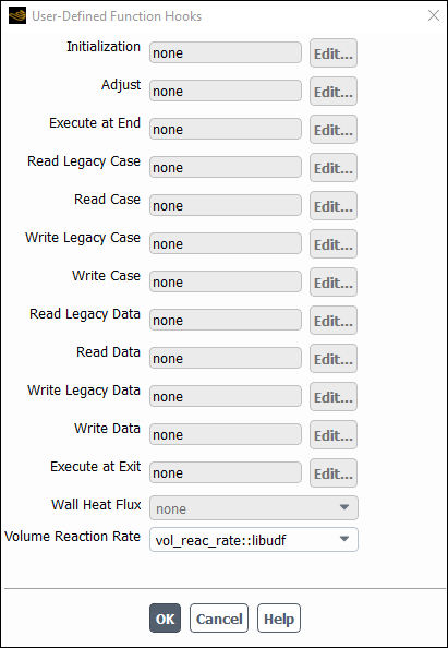 The User-Defined Function Hooks Dialog Box
