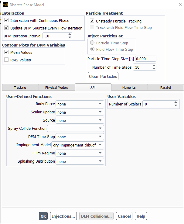 The Discrete Phase Model Dialog Box