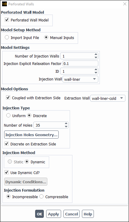 The Perforated Walls Dialog Box