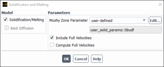 The Solidification and Melting Dialog Box