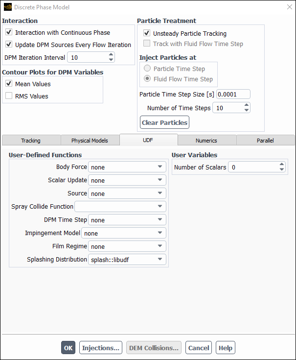 The Discrete Phase Model Dialog Box
