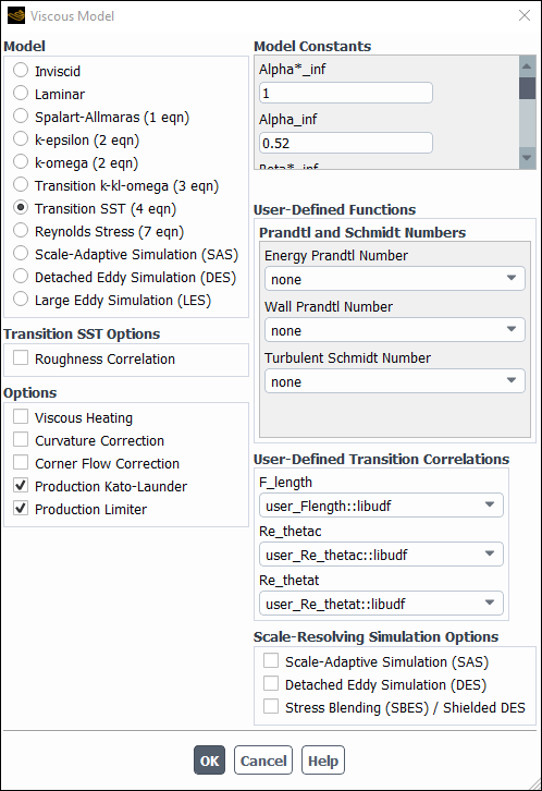 The Viscous Model Dialog Box