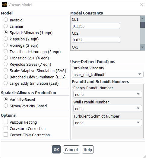 The Viscous Model Dialog Box