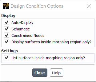 The Design Condition Options Dialog Box