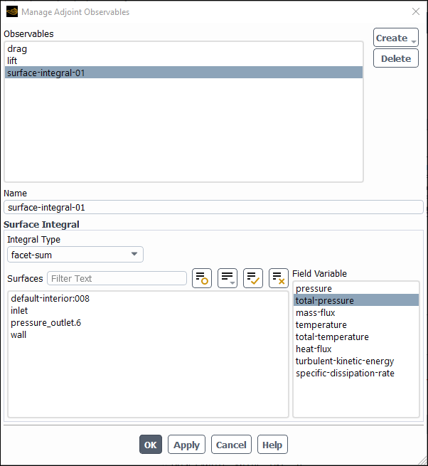 Manage Adjoint Observables Dialog Box