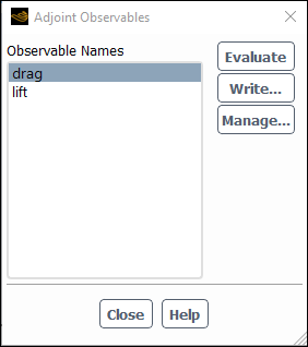 Adjoint Observables Dialog Box