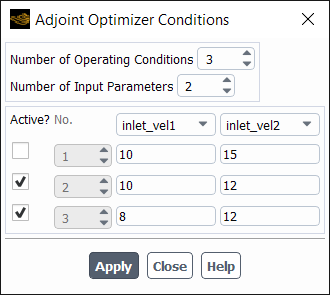 Adjoint Optimizer Conditions Dialog Box