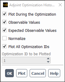 Adjoint Optimization History Monitor Dialog Box