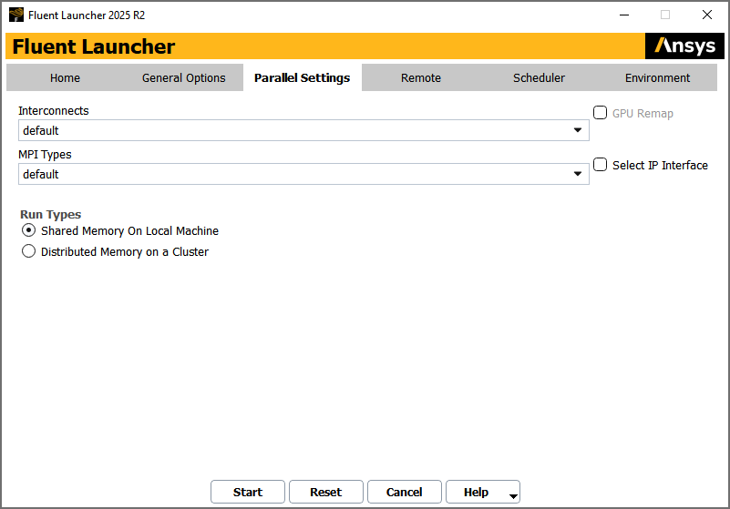 The Parallel Settings Tab of Fluent Launcher