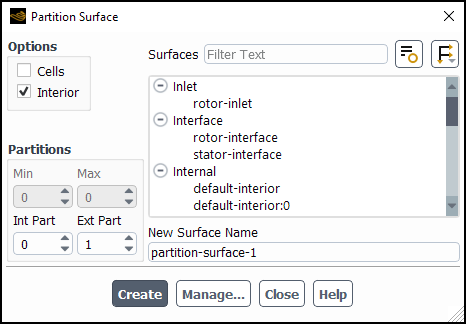 The Partition Surface Dialog Box