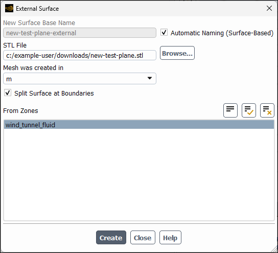 External Surface Dialog Box