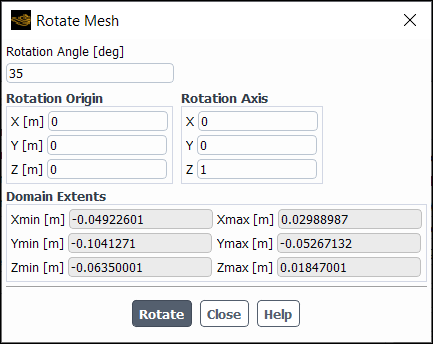 The Rotate Mesh Dialog Box