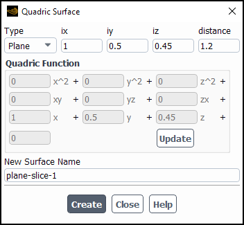 The Quadric Surface Dialog Box