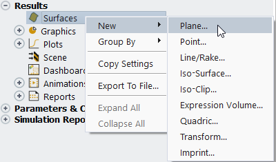 Creating New Surfaces in the Outline View Tree using the Right-Click Context Menu