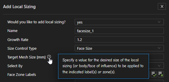 An Example of Field-Level User Assistance in the Fluent Meshing Web-Based Interface