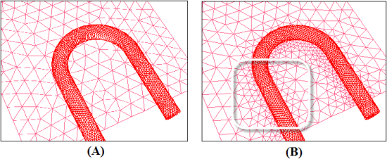 Boundary Mesh (A) Before and (B) After Refining Based on Proximity