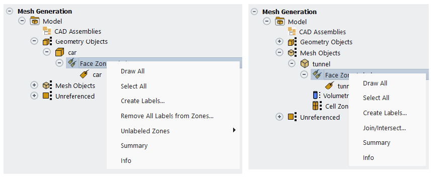 Face Zone Labels Level Menu