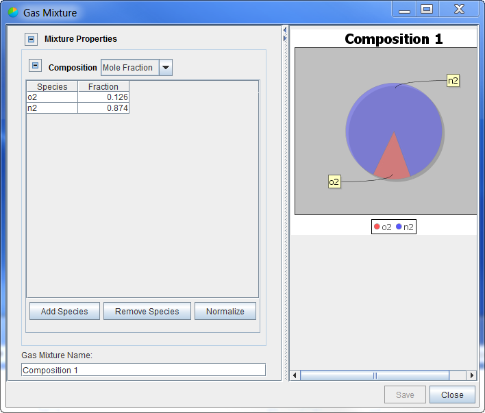 Surface Composition Editor, showing the composition of a selected surface