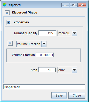 Dispersed Phase Editor displaying particle properties