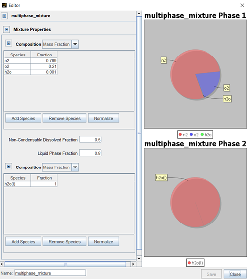 Specifying species composition of a multiphase mixture